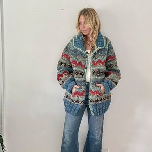 SOLD — 100% wool blue Ecuadorean sweater with wooden buttons